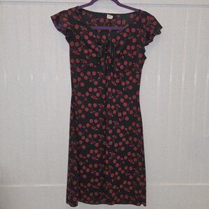 SFUZI Cherry Print Black Red Stretch Cap Sleeve Dress